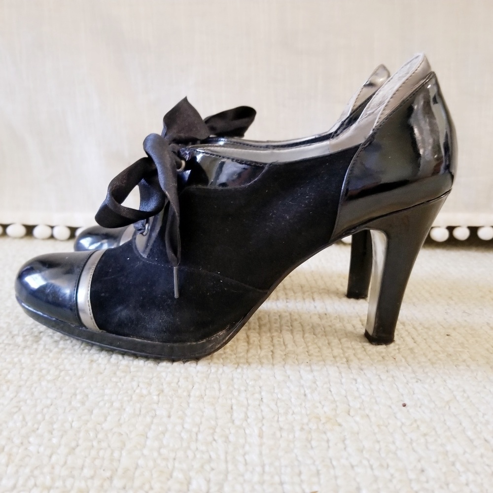 Lace-up Suede and Patent Heels